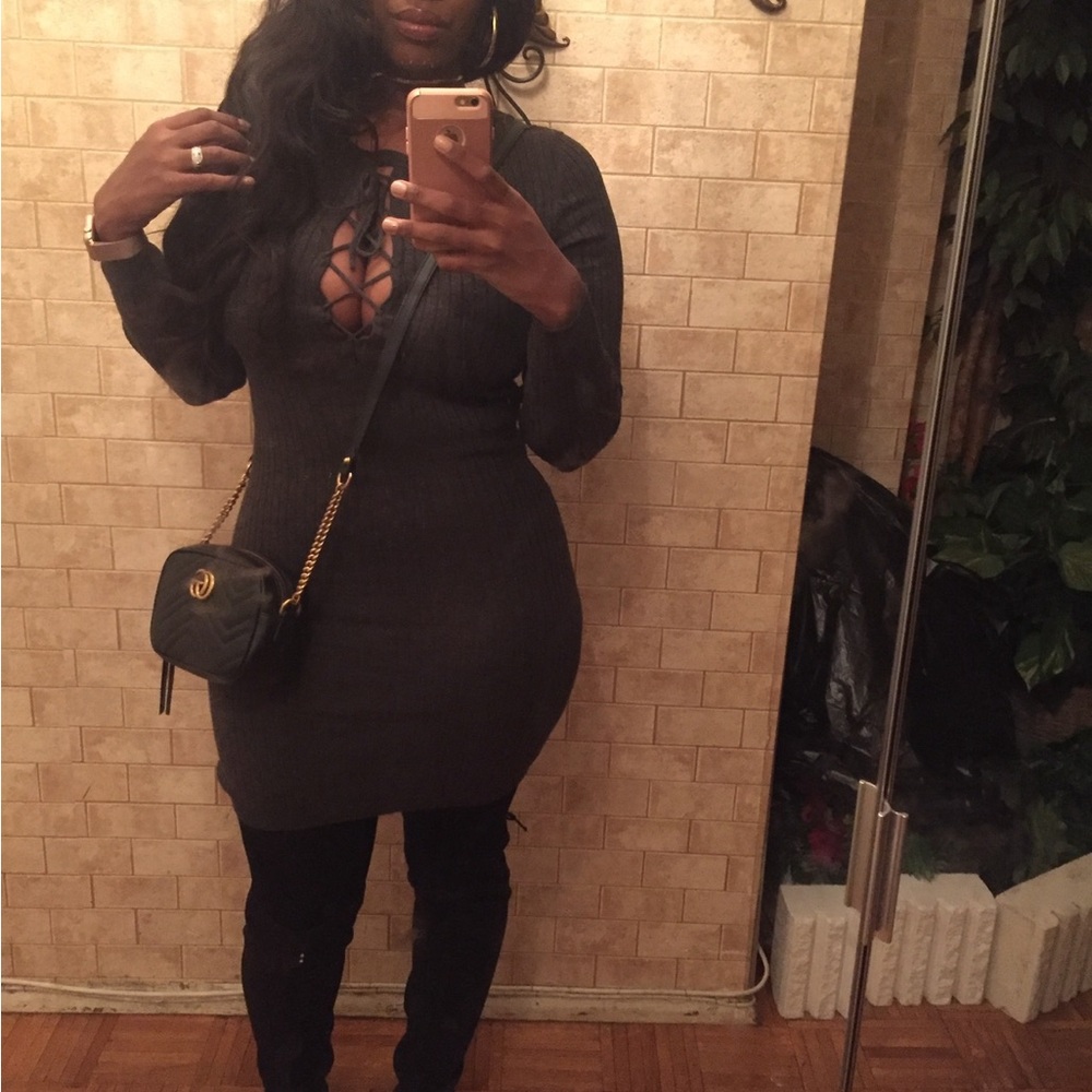 Gray body on lace up dress